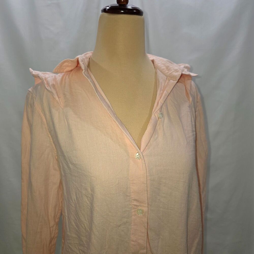 Club Monaco Peach Cotton Ruffle Button Up Shirt Long Sleeve Womens Size XS - Picture 3 of 9